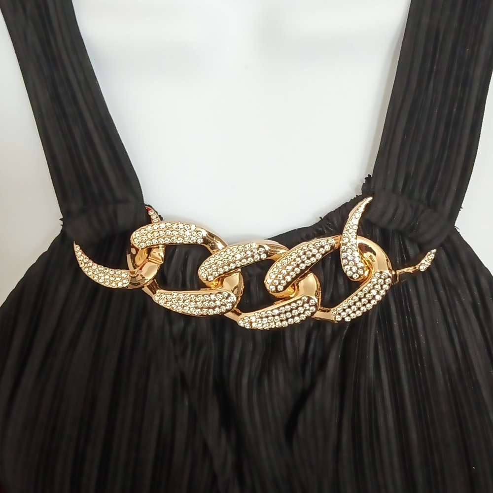 NWT🎁FREE GIFT INCLUDED Raffle Double-Layer Gold Crystal Chain Necklace Blouse - Picture 6 of 17